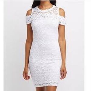 Ambiance White Lace Cold Shoulder Mini Dress